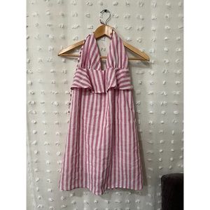 Pink Striped Flowy Halter Dress